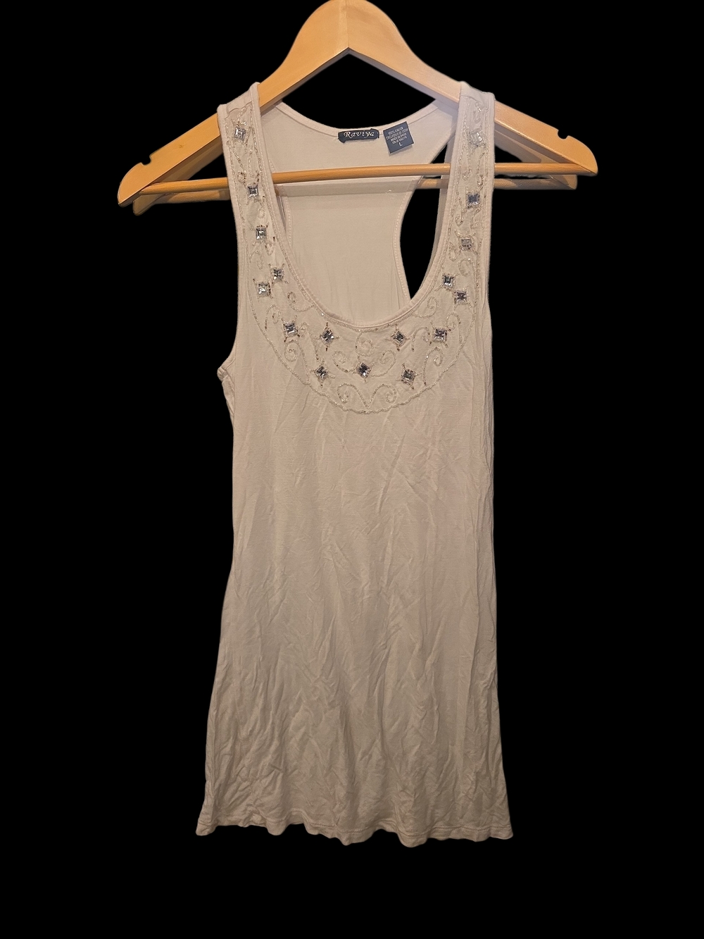 Raviya Cream Embellished Racerback Swim Coverup